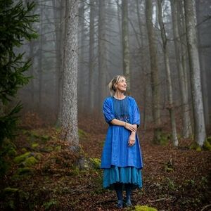 Elegant, Organic Cotton, Scandivian Folklore Inspired Dress w/ Embroidery
